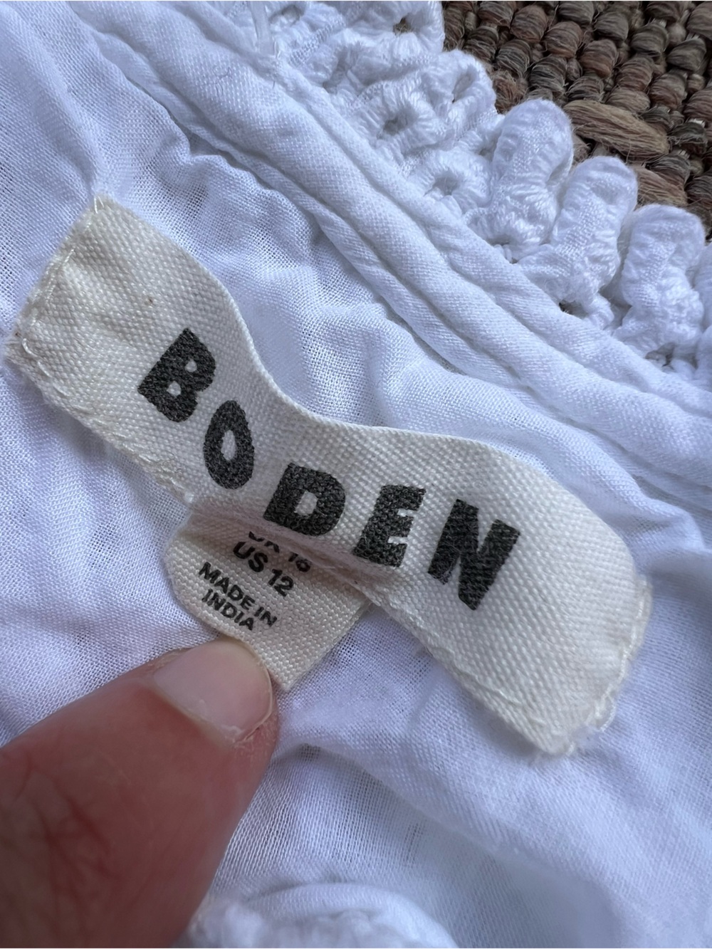 Boden White Eyelet Cotton Peplum Cami Top Womens 12 Embroidered Lined Boho - Picture 8 of 10